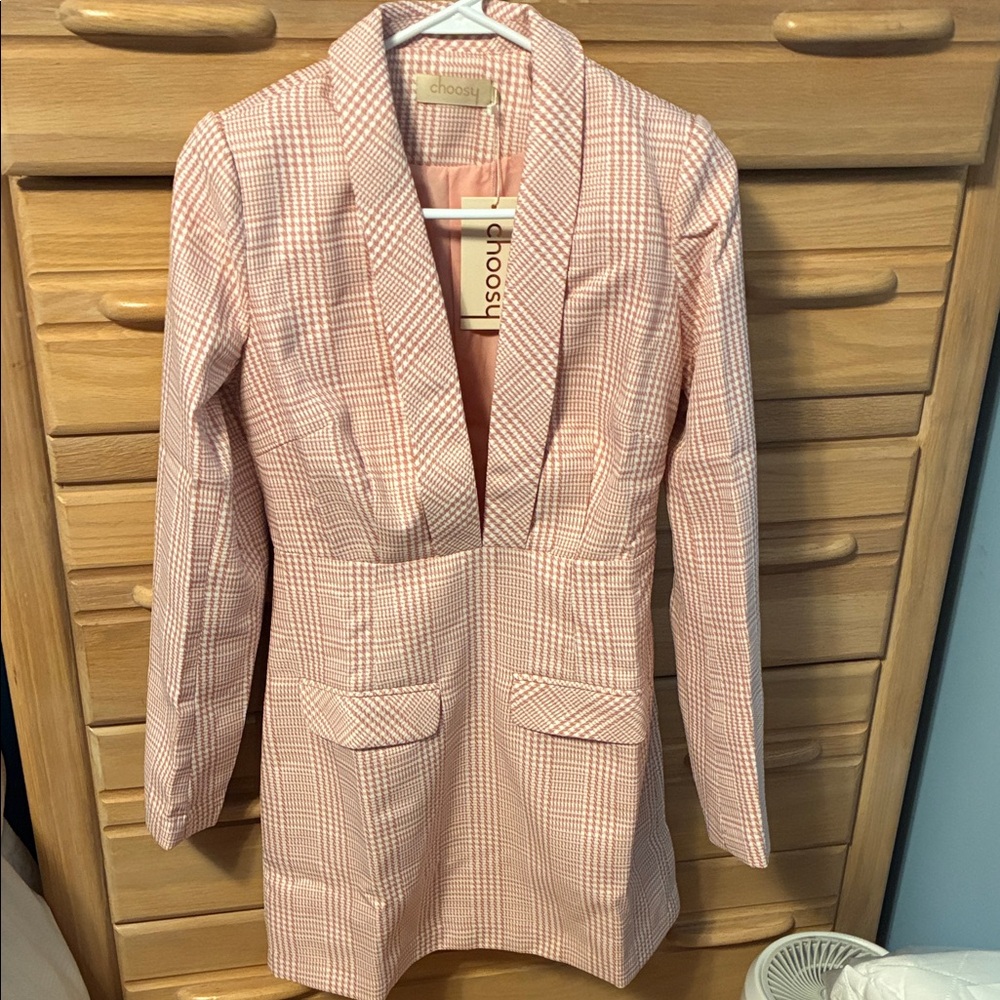 Pink Plaid Women's Long Sleeve Dress Holiday Party Ready Choosy